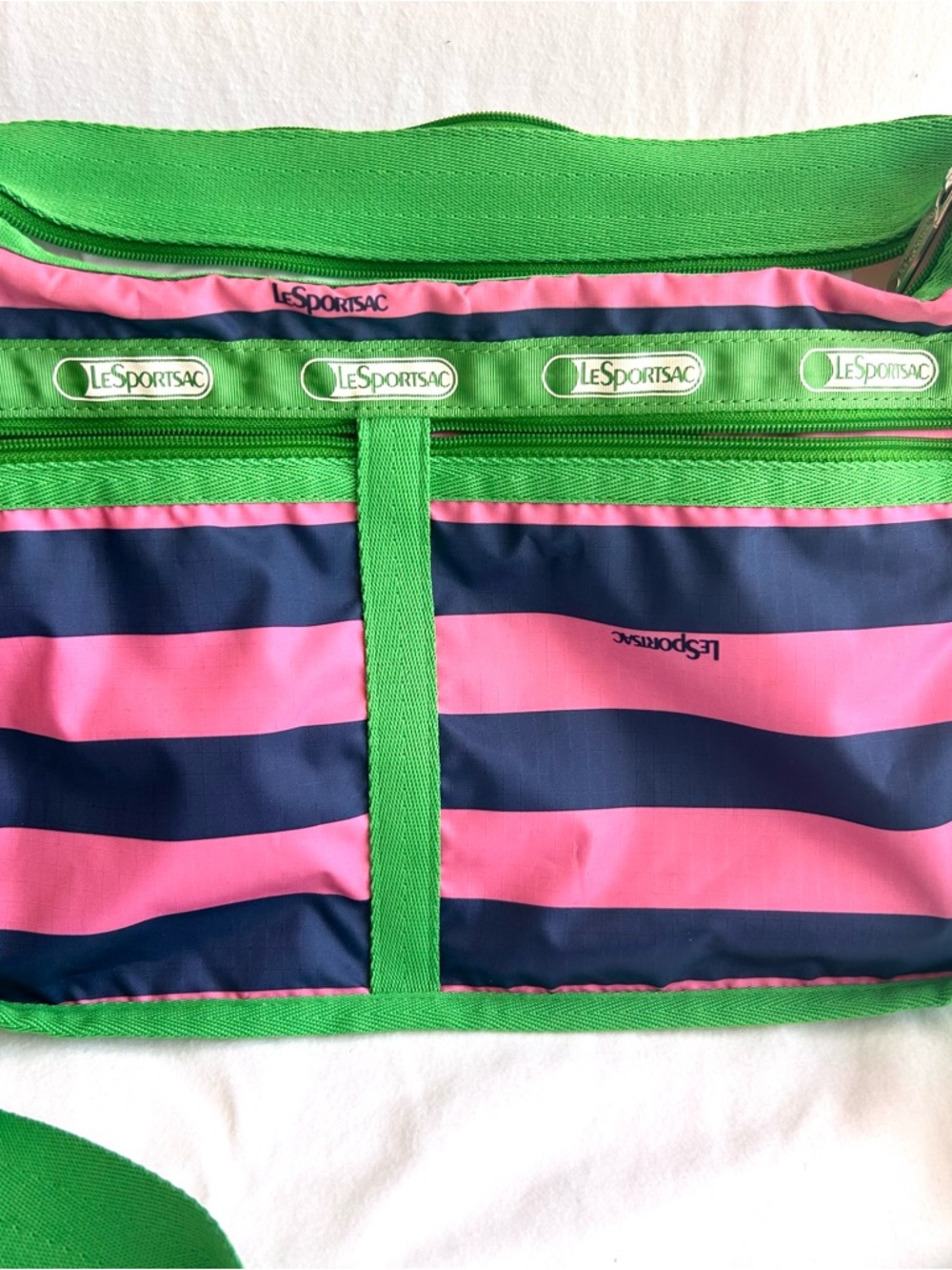 LeSportsac Green Crossbody with Pink and Navy Stripes - Picture 3 of 12